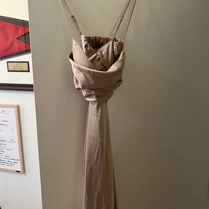 Beginning Boutique Gold Ruched Pleated Maxi Gown